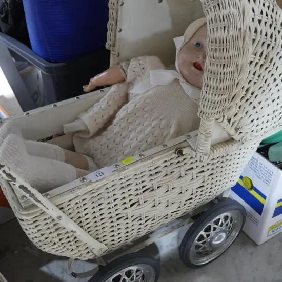 Vintage dolls pram and doll