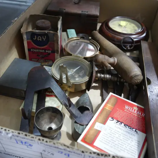 Vintage collectables, compass, scissors et