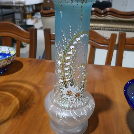 Hand painted Victorian glass vase