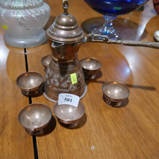 Brass Turkish coffee pot and cups