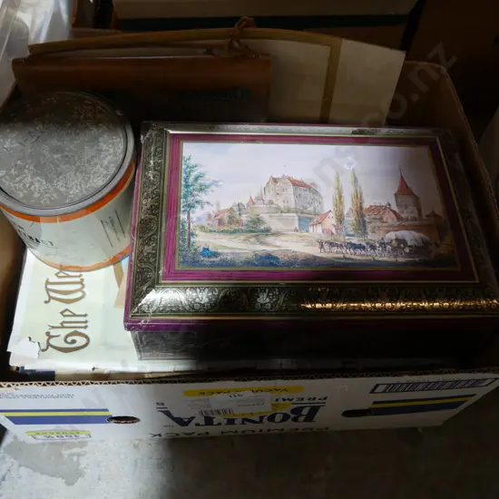 Weekly news, tins, souvenir teaspoons etc