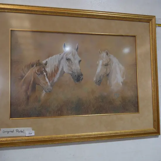 Framed pastel horse picture