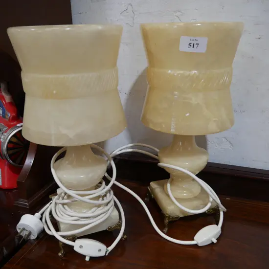 Pair alabaster table lamps