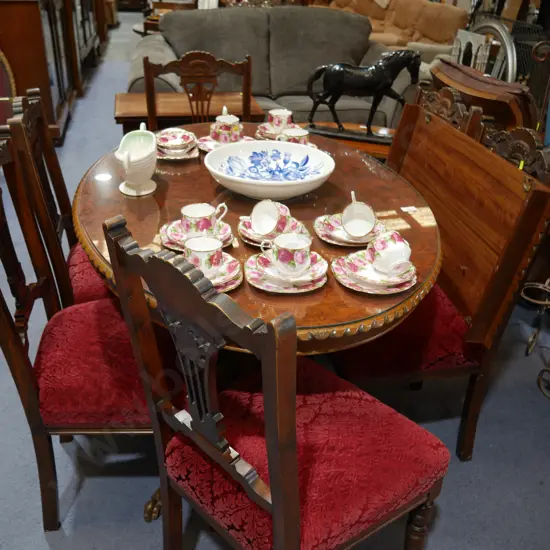 Walnut dining table and 6 chairs