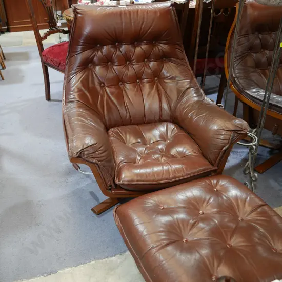 Leather deep button chair and stool