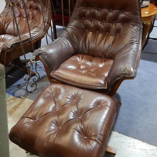 Leather deep button chair and stool