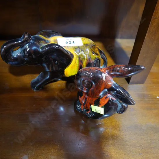Pottery rabbit and elephant