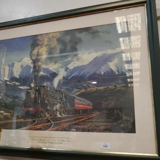 Framed Trans Alpine steam engine print