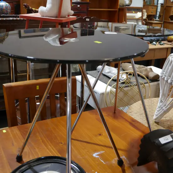 Pair black glass topped side tables