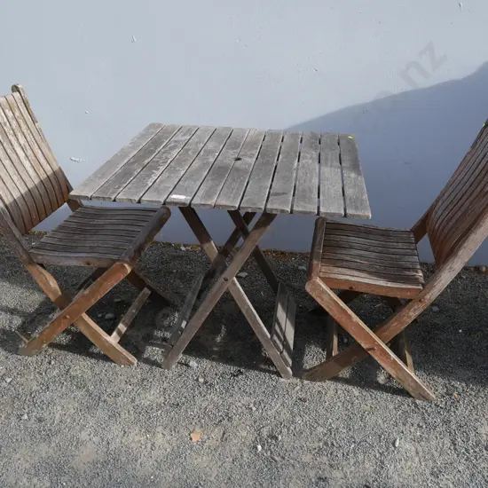 Folding wooden table and 2 chairs