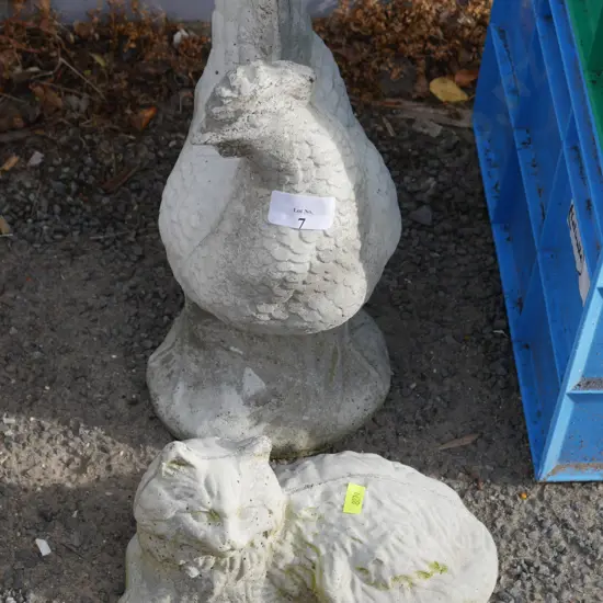 Chicken and cat garden ornaments