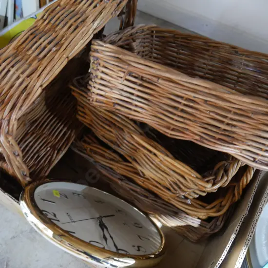 Cane baskets and clock