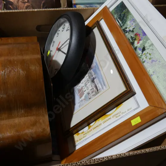 Pictures and clock etc