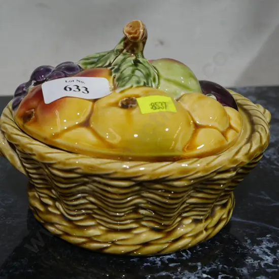 Art pottery fruit basket lidded bowl
