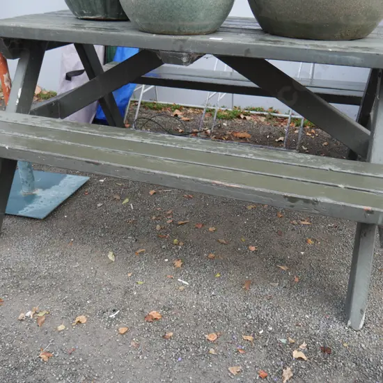 Picnic table and umbrella