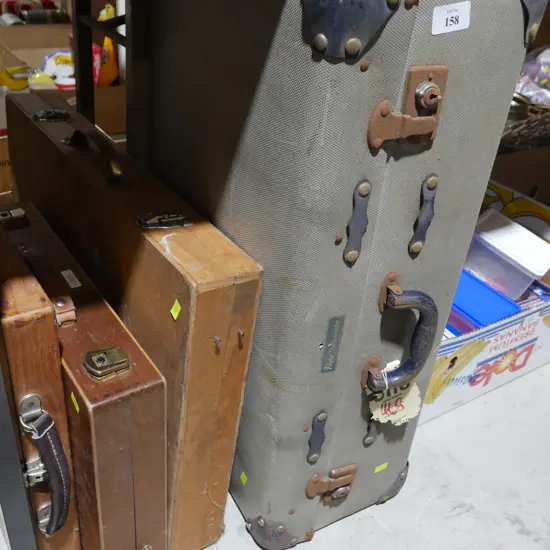 3 wooden cases and suitcase