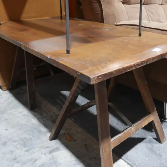 Folding trestle leg coffee table