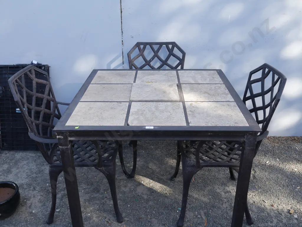 Tile top outdoor table and 3 chairs Image 1++