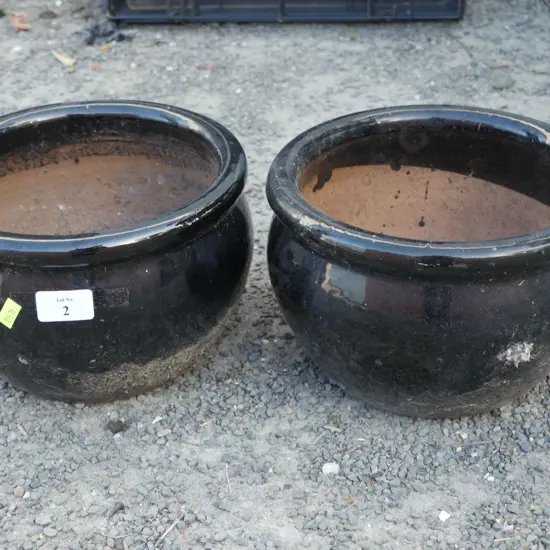 2 black plant pots