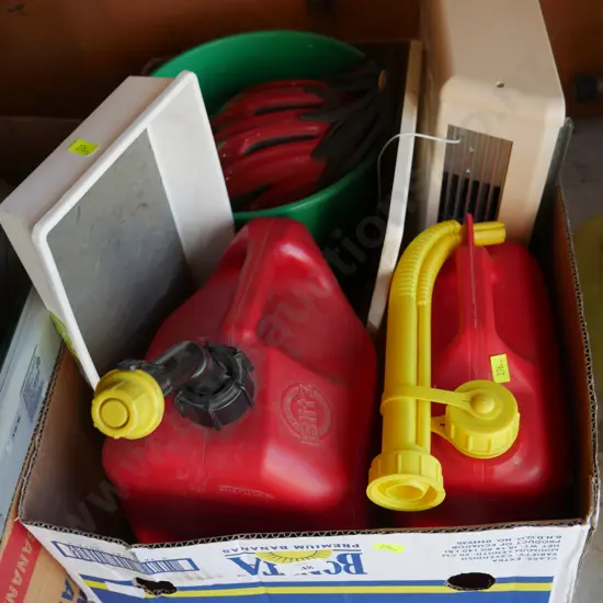 Fuel cans, bike helmet etc