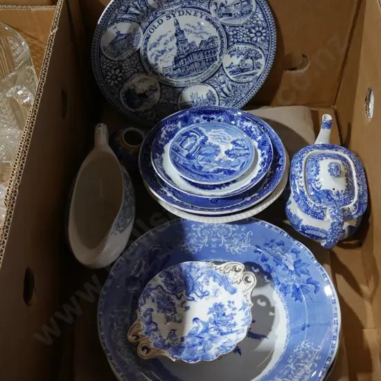 Assorted blue and white china