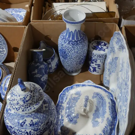Assorted blue and white china