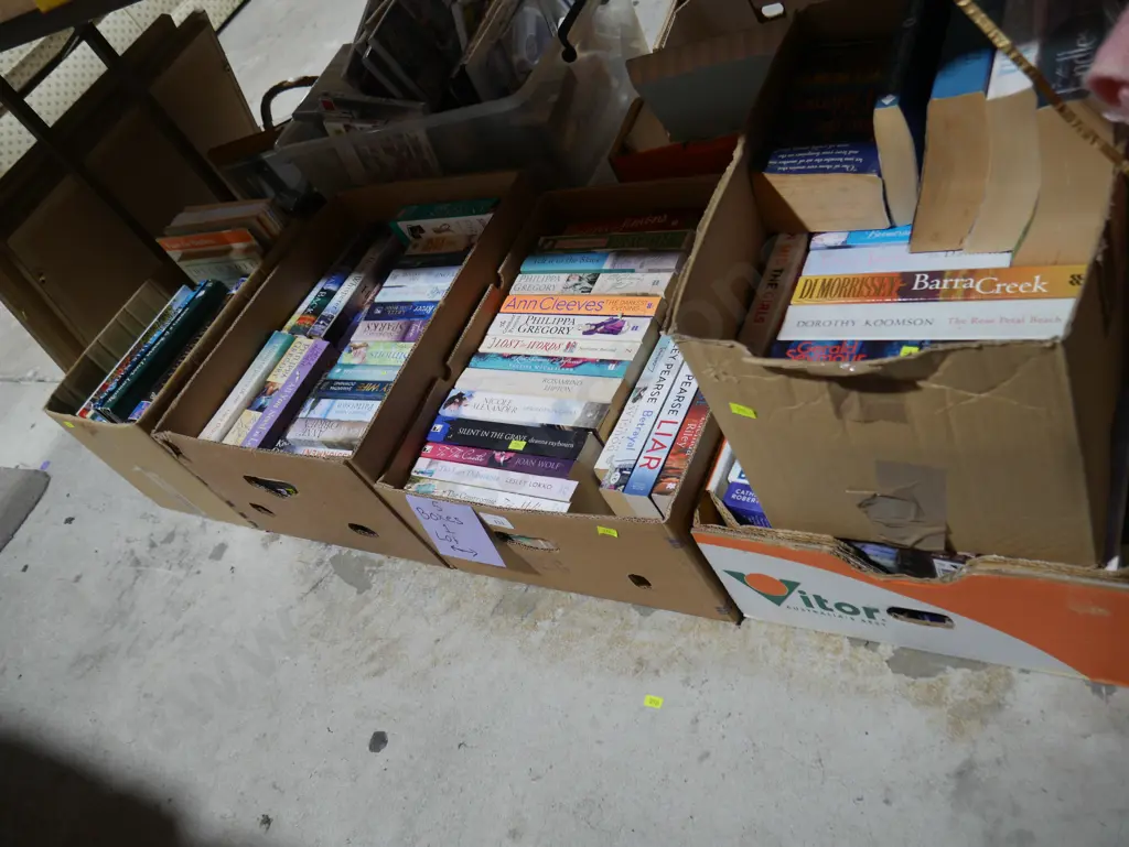 Five boxes of assorted novels etc Image 1++