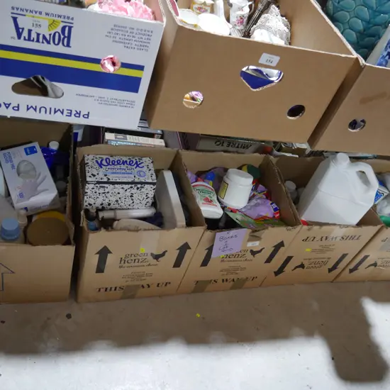 Five boxes of cleaning items etc