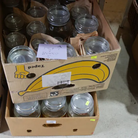 2 boxes lidded jars