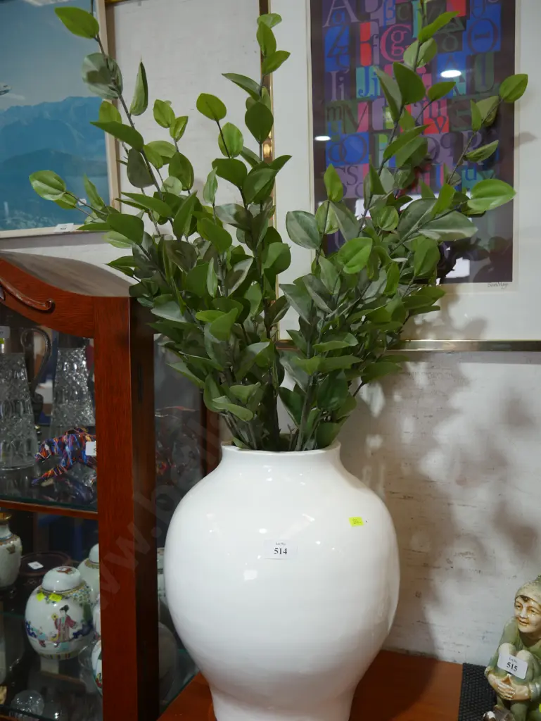 Large white vase with artificial plants Image 1++