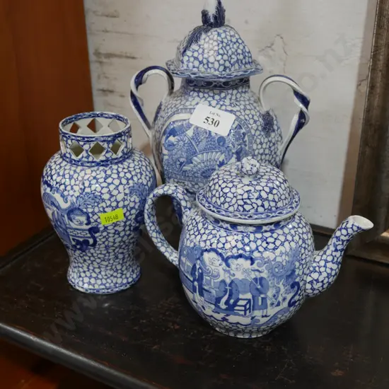 3 pieces William Adams Blue and white pottery