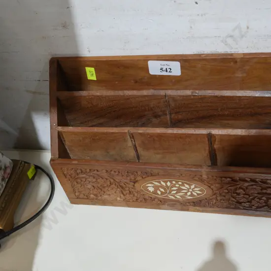 Wooden desk letter rack