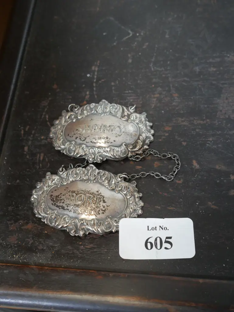 Stirling silver decanter labels Image 1++