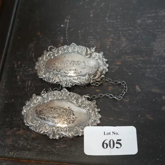 Stirling silver decanter labels