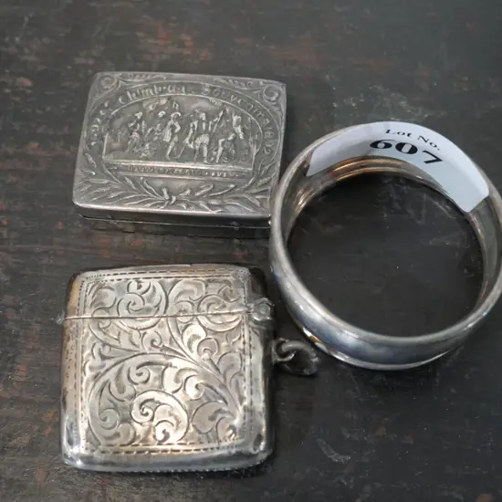Stirling silver vesta and napkin ring etc