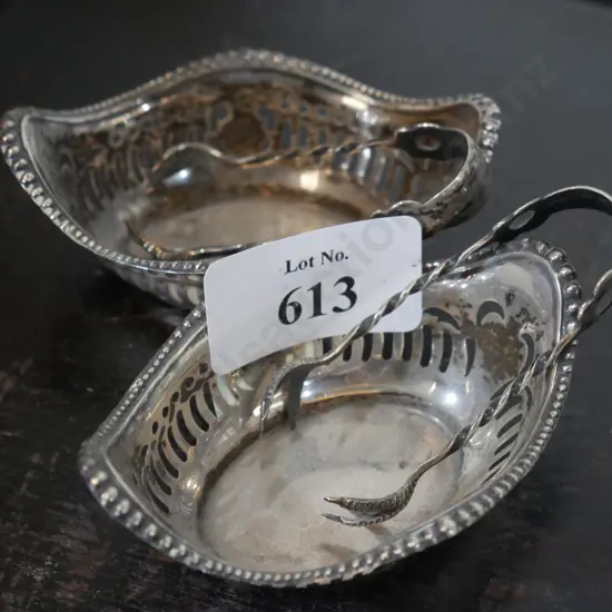Stirling silver dishes and tongs