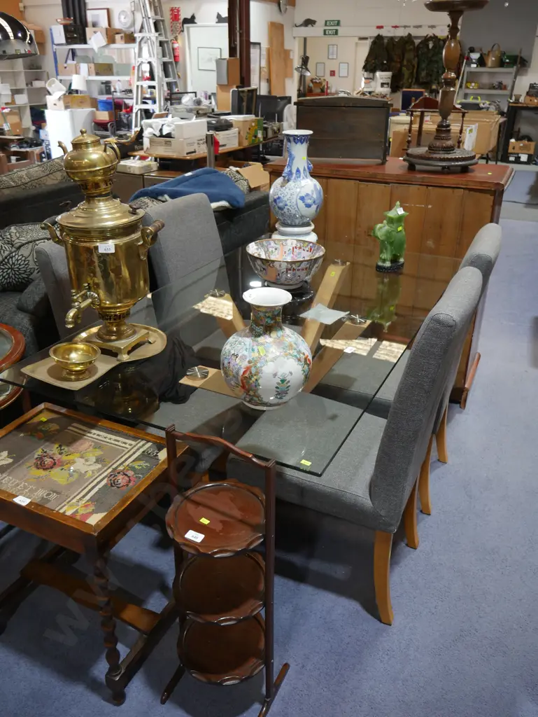 Glass top dining table and four chairs Image 1++