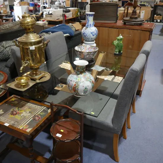 Glass top dining table and four chairs