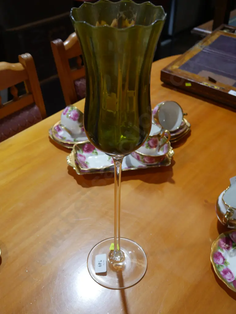 Tall green glass stemmed goblet Image 1++