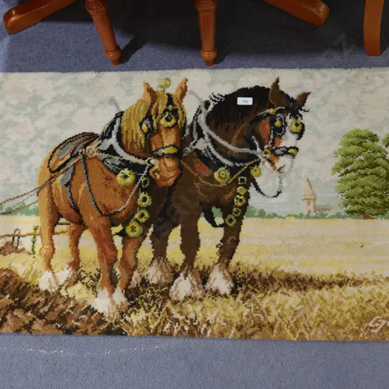 Horse ploughing floor rug