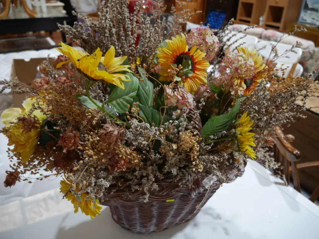 Cane basket and artificial flowers Image 1++