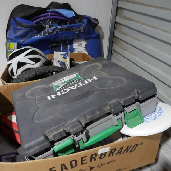 2 boxes of sundries and snow chains