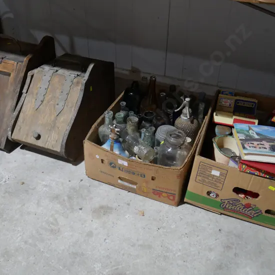 Coal scuttles, glass bottles etc