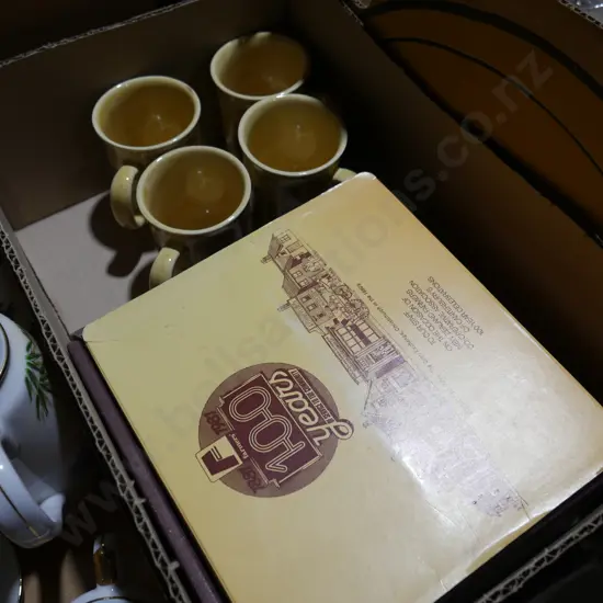 Farmers Trading boxed 100 year coffee cup set by Crown Lynn