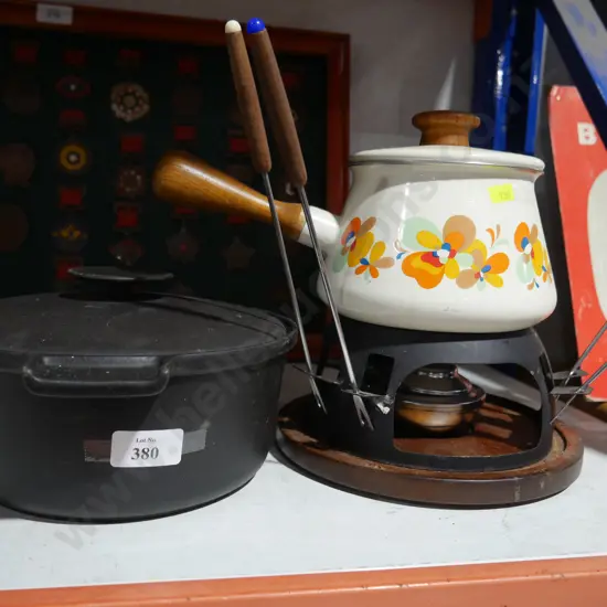 Cast pot and fondue pot and stand