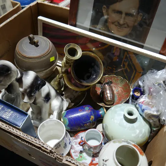 Vases, dog figurines, bible etc