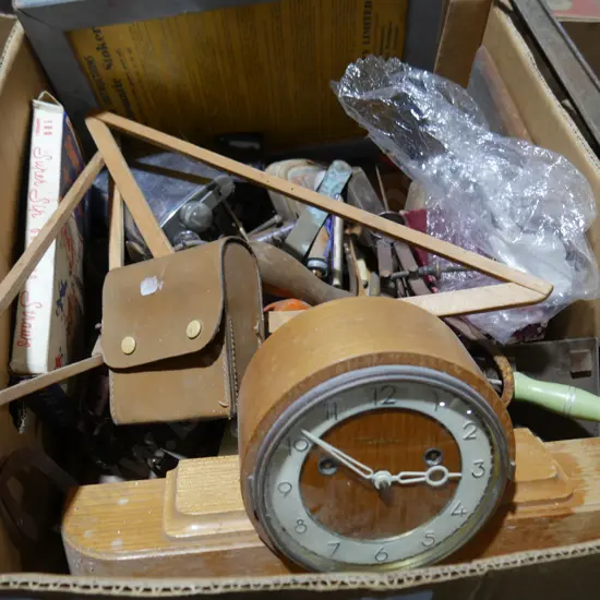 Mantle clock, tools etc