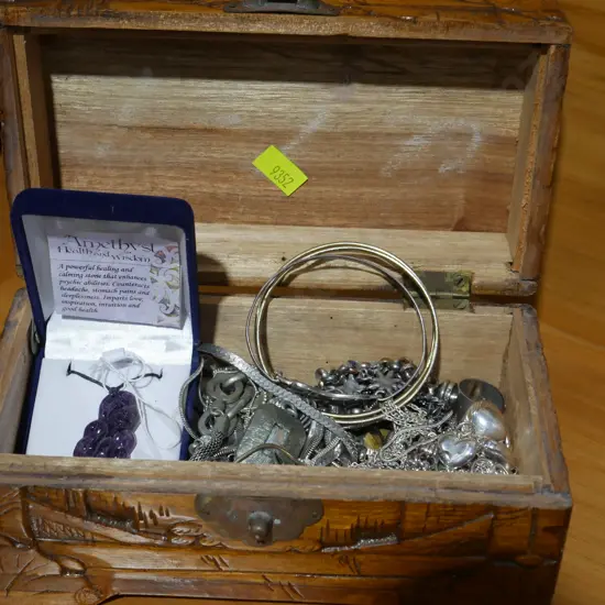 Wooden box with costume jewellery