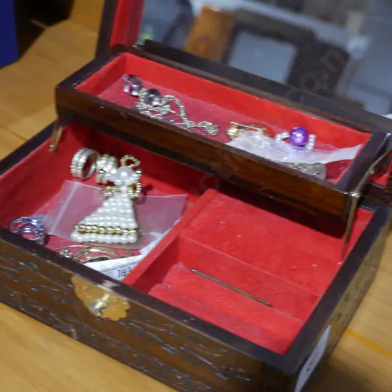 Wooden box with costume jewellery