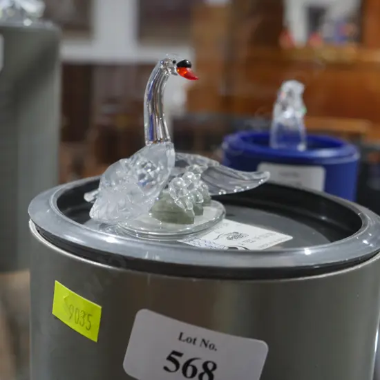 Cased Swarovski crystal swan and cygnets